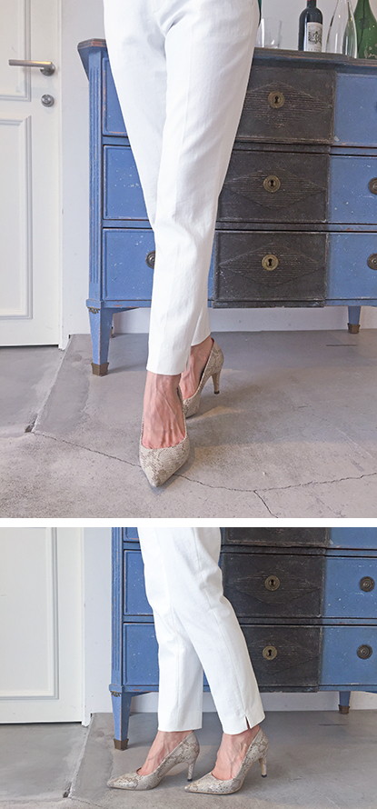 Navy pants × Color sandals